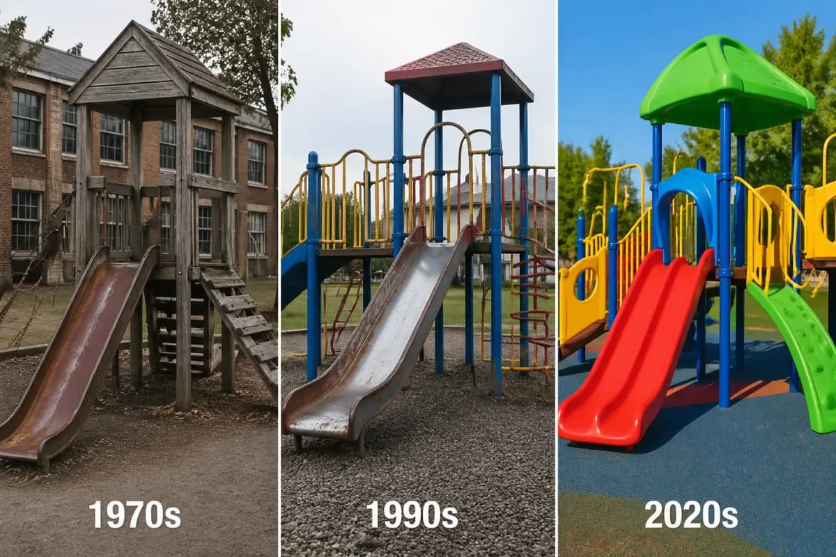 perbandingan material playground kayu besi dan fiber di Indonesia