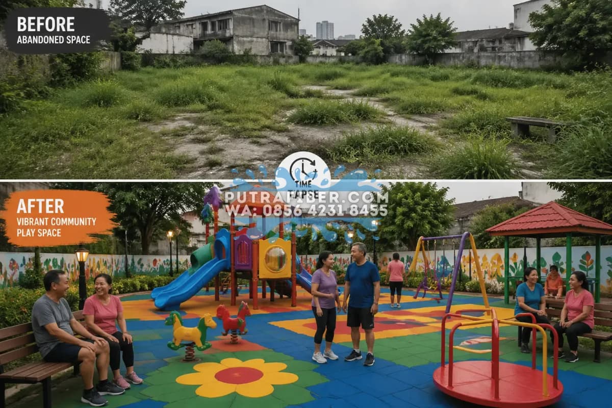 before after instalasi playground fiber Putra Fiber taman kota